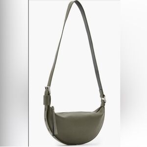 All Saints Half Moon Tarmac Green Leather Crossbody Bag